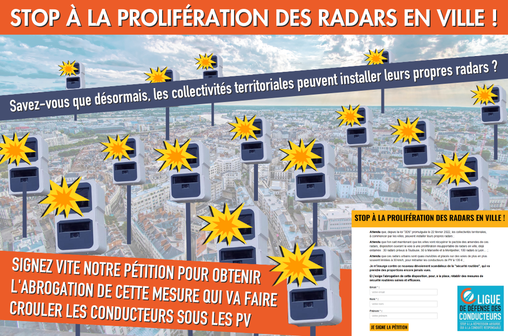 Contre l’implantation galopante de radars par les villes, votre mobilisation est urgente