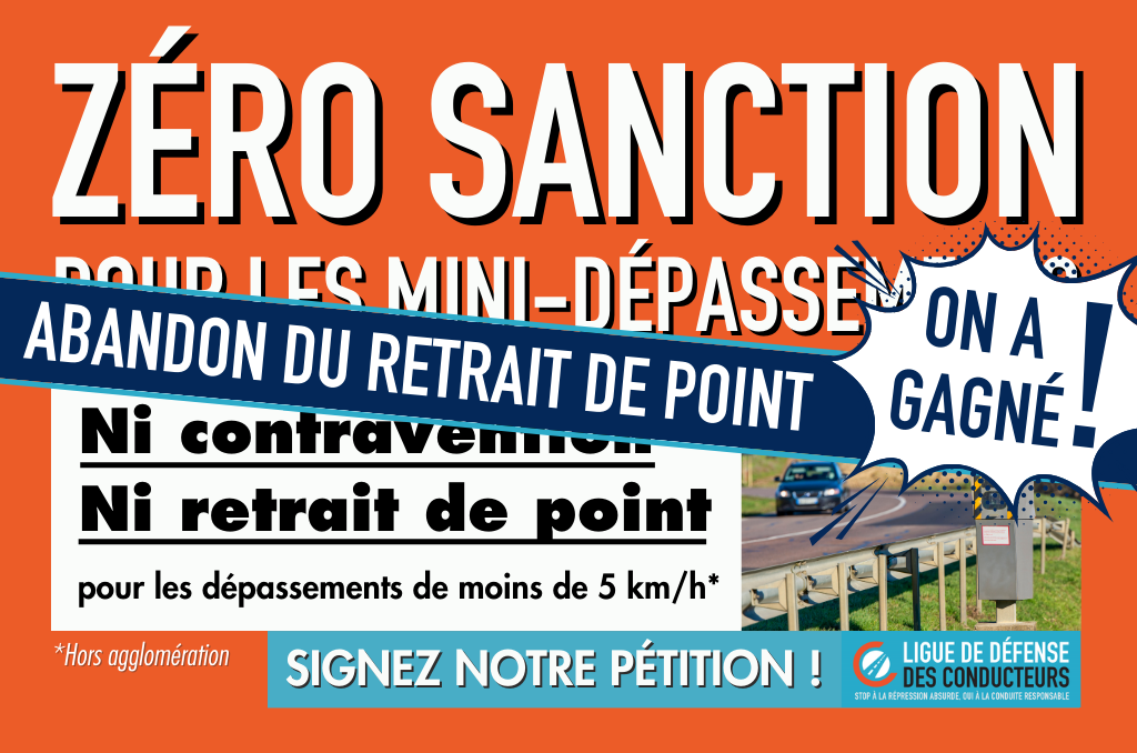 Abandon du retrait de point pour les dépassements de vitesse de moins de 5 km/h : on a gagné !